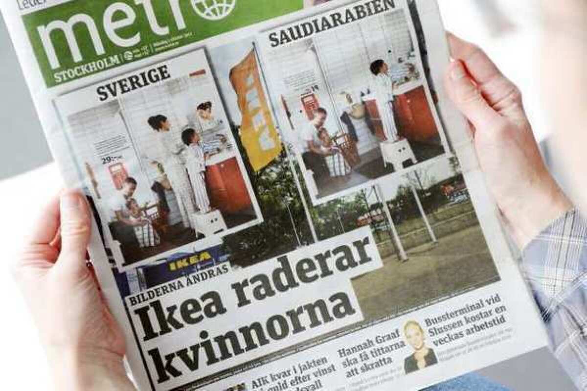 The Oct. 1 2012 issue of daily Metro fronted with two images from Swedish and Saudi Arabian IKEA catalogue for next year.
