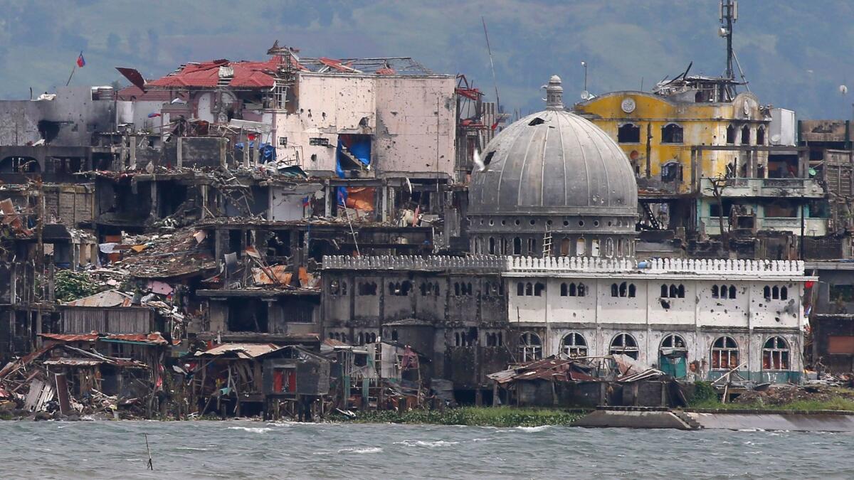 A damaged mosque in battle-scarred Marawi in the southern Philippines on Oct. 19, 2017, two days after President Rodrigo Duterte declared the liberation of the city.