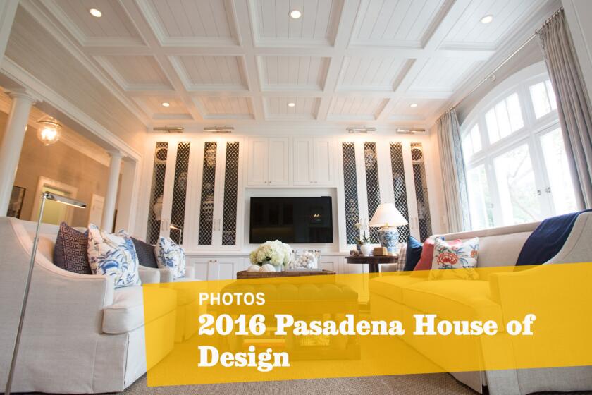 The Pasadena Showcase House of Design runs April 17-May 15, 2016, in a 1918 Mission Revival mansion in La Cañada Flintridge believed to have been designed by Myron Hunt. Designer Robert Frank installed a coffered ceiling in the family room.