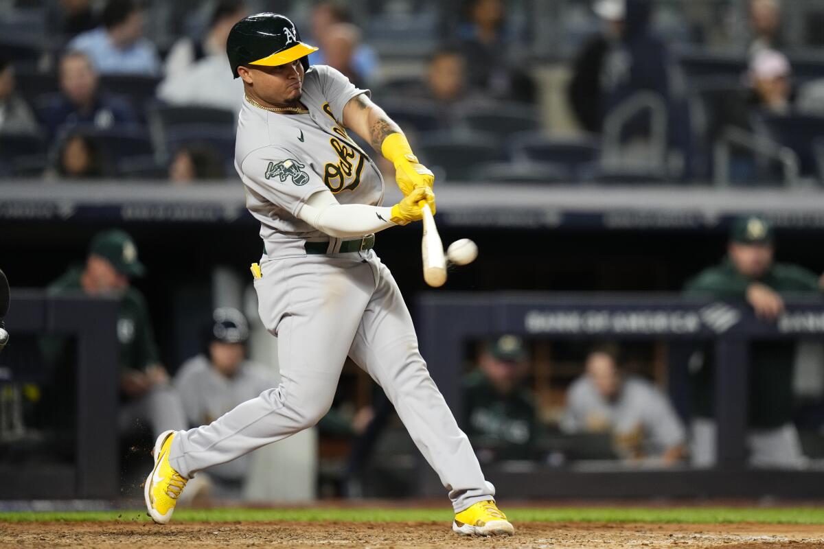 A's rookie Jordan Diaz hits 3 homers at Yankee Stadium - The San