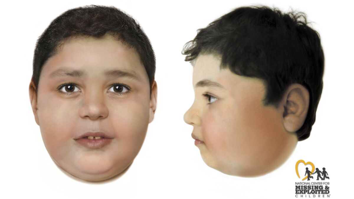These artist's renderings created by the National Center for Missing and Exploited Children and distributed Thursday, June 3, 2021, by the FBI and Las Vegas Metropolitan Police Department depict a slain boy believed to be between the ages of 8 and 10 whose body was found Friday, May 28, 2021, off a hiking trail between Las Vegas and rural Pahrump, Nev. Authorities offered a $10,000 reward to identify the child. They say he was 4-foot-11, was heavy for his age at 123 pounds, and had a gap in his front teeth. They say his death was clearly a homicide. (Las Vegas Metropolitan Police Department via AP)