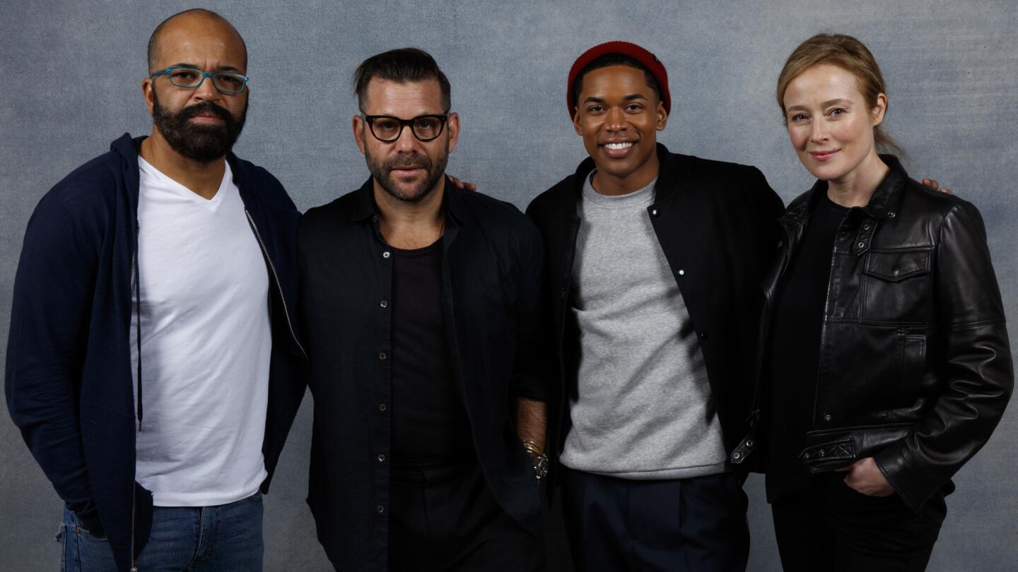 Actor Jeffrey Wright, director Anthony Mandler, actor Kelvin Harrison Jr., and actress Jennifer Ehle, from the film "Monster," photographed in the L.A. Times Studio at Chase Sapphire on Main, during the Sundance Film Festival in Park City, Utah, Jan. 21, 2018.