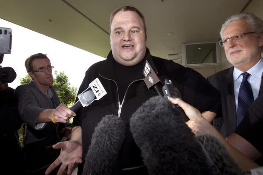 Kim Dotcom, the founder of the file-sharing website Megaupload, talked via Skype at a SXSW conference in Austin, Texas.