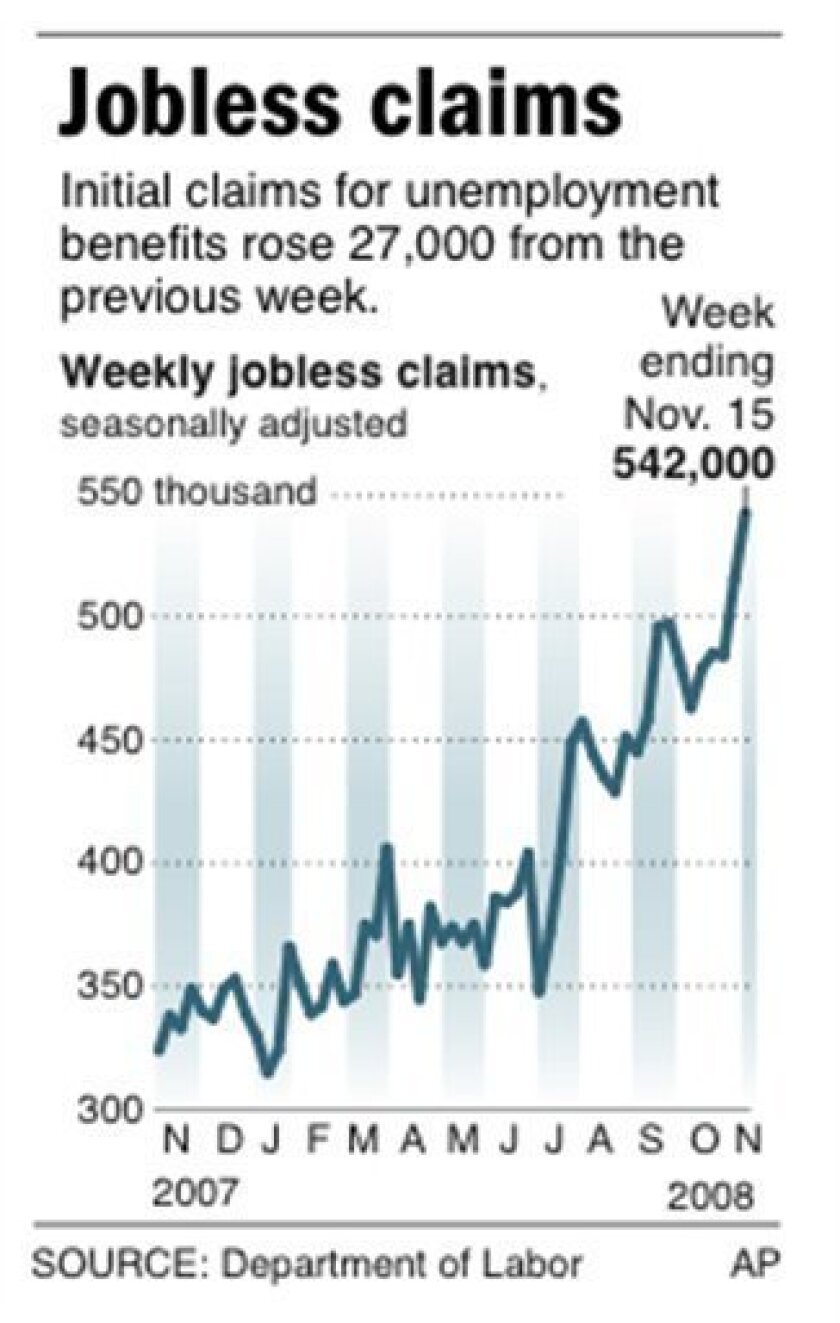 Graphic shows change in weekly jobless claims;