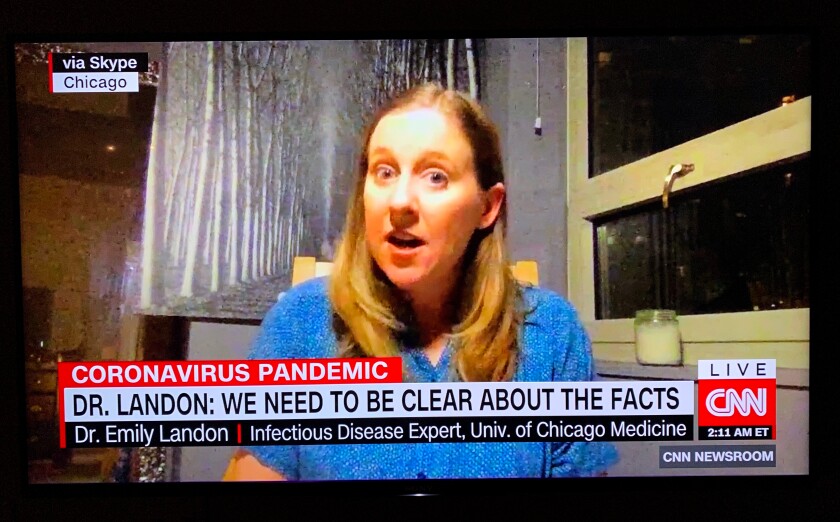 Art for Kathleen A. Hughes op-ed, “Coronavirus experts, unfiltered and at home”