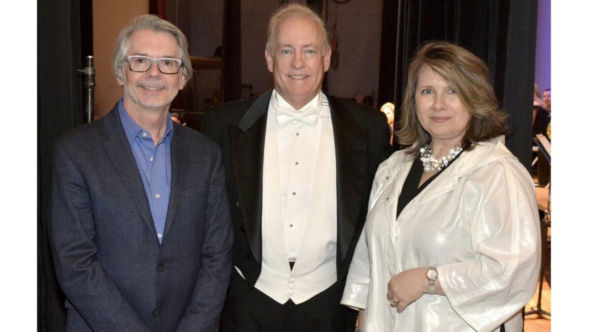 Among the special guests in attendance at Saturday's concert were Anna Leiker and Wayne Kastning of Woodbury University's Fashion Design Department flanking Maestro Steven Kerstein.