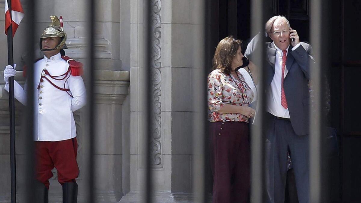 Pedro Pablo Kuczynski, then Peru's president, departs the Government Palace in Lima, the capital, in March.