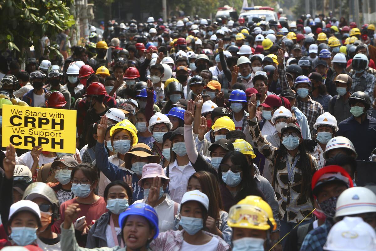 Protesters fill streets in Mandalay, Myanmar