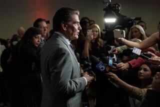 PALM DESERT, CA - MARCH 5, 2024: Republican U.S. Senate candidate Steve Garvey speaks to the press just after the polls closed in California at his election night party on March 5, 2024 at the JW Marriott Desert Springs in Palm Desert, California.(Gina Ferazzi / Los Angeles Times)