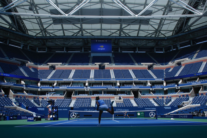 A player trains during qualifying sessions ahead of the 2021 U.S. Open.