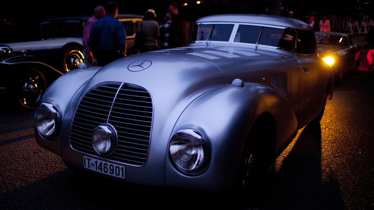1938 Merceded-Benz 540K Streamliner lining up before the morning rollout on the final day of the Pebble Beach Concours d'Elegance on Sunday.