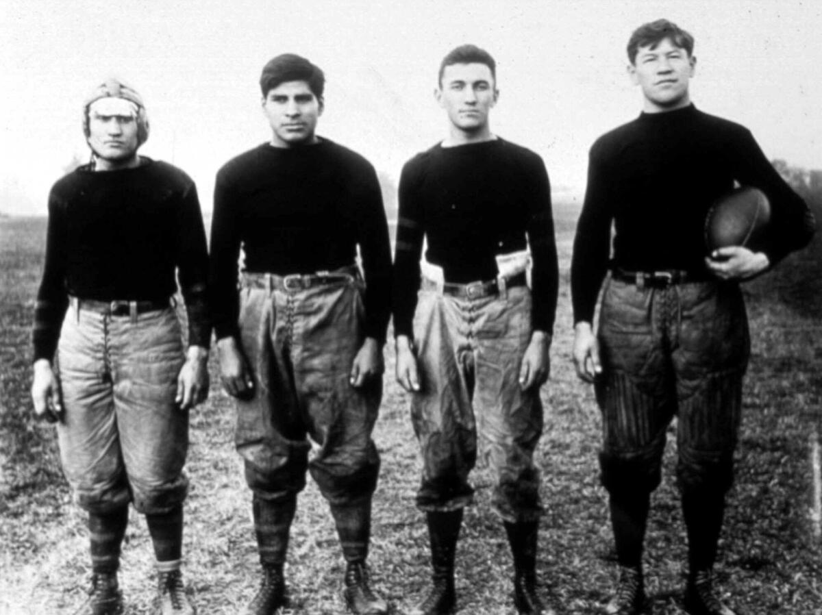 Thorpe, far right, played football with the Carlisle Indian Industrial School in Carlisle, Pa.