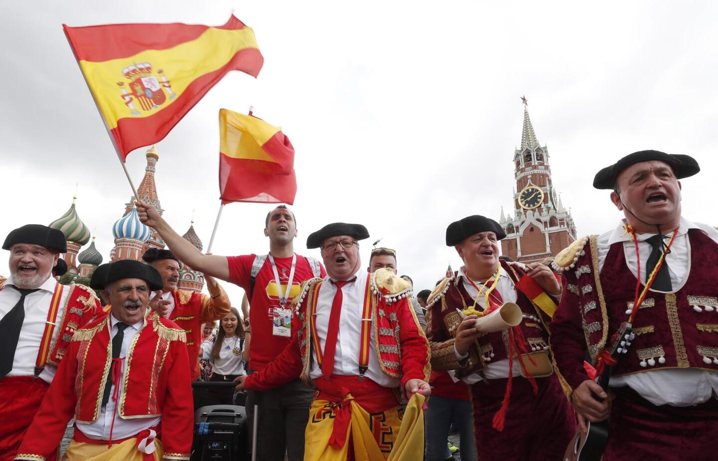 Soccer fans of Spain gather in the Red Square before the FIFA World Cup 2018 round of 16 soccer match between Spain and Russia in Moscow, Russia, 01 July 2018.