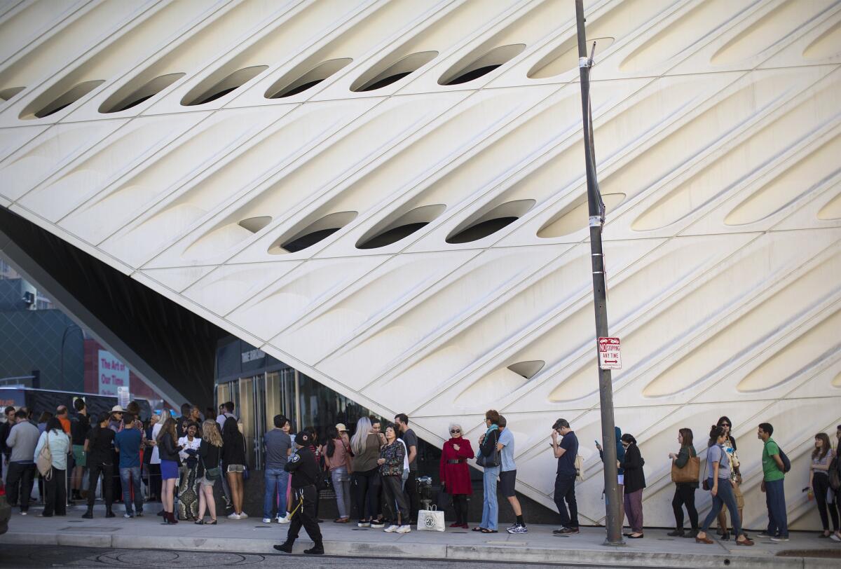 Visitors in the standby ticket line at the Broad in mid-March.