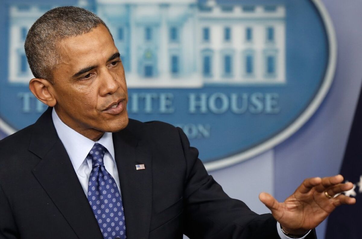 President Obama is seen at the White House on Thursday speaking about the situation in Iraq.