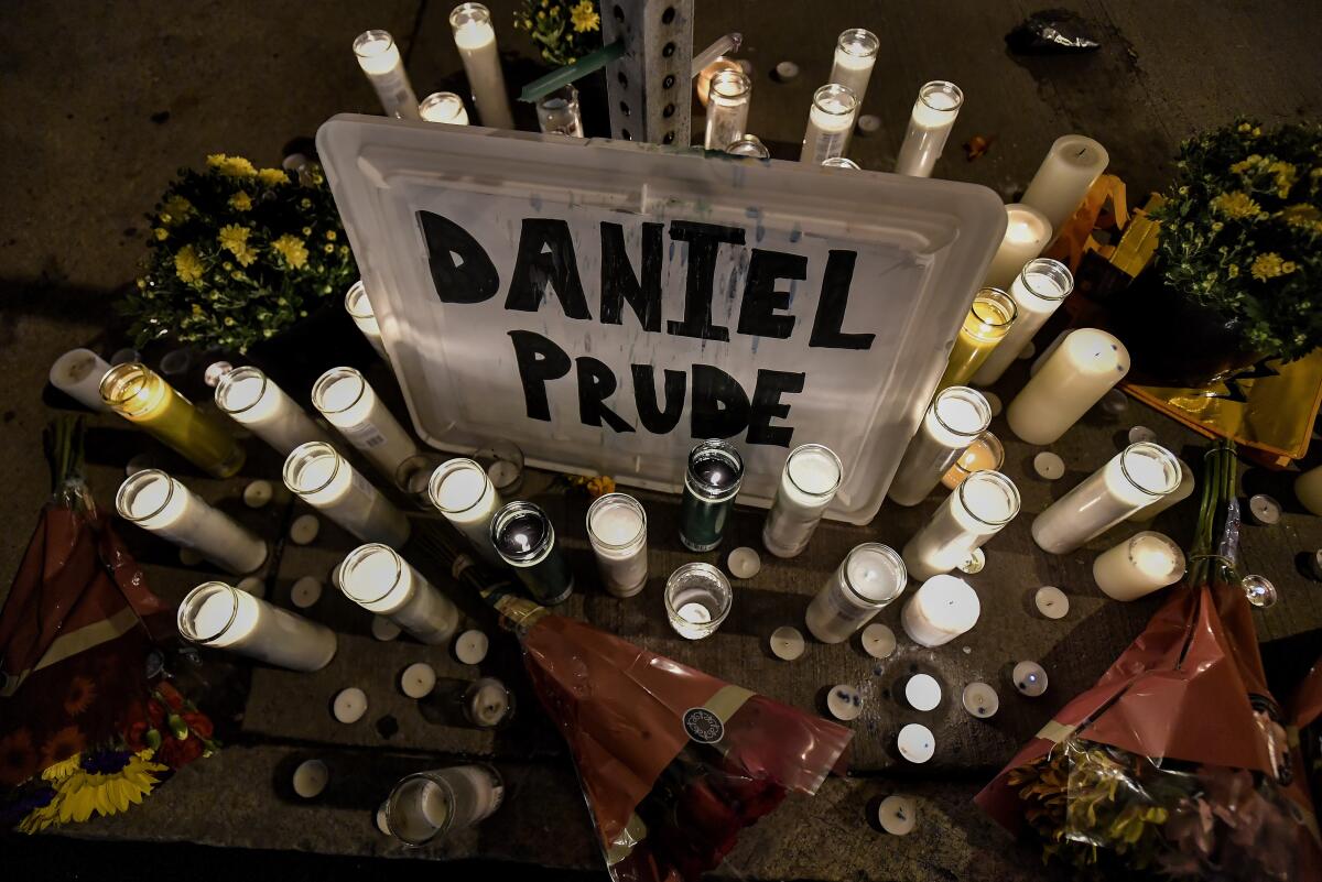 A makeshift memorial in Rochester, N.Y., near the site where Daniel Prude was restrained by police officers