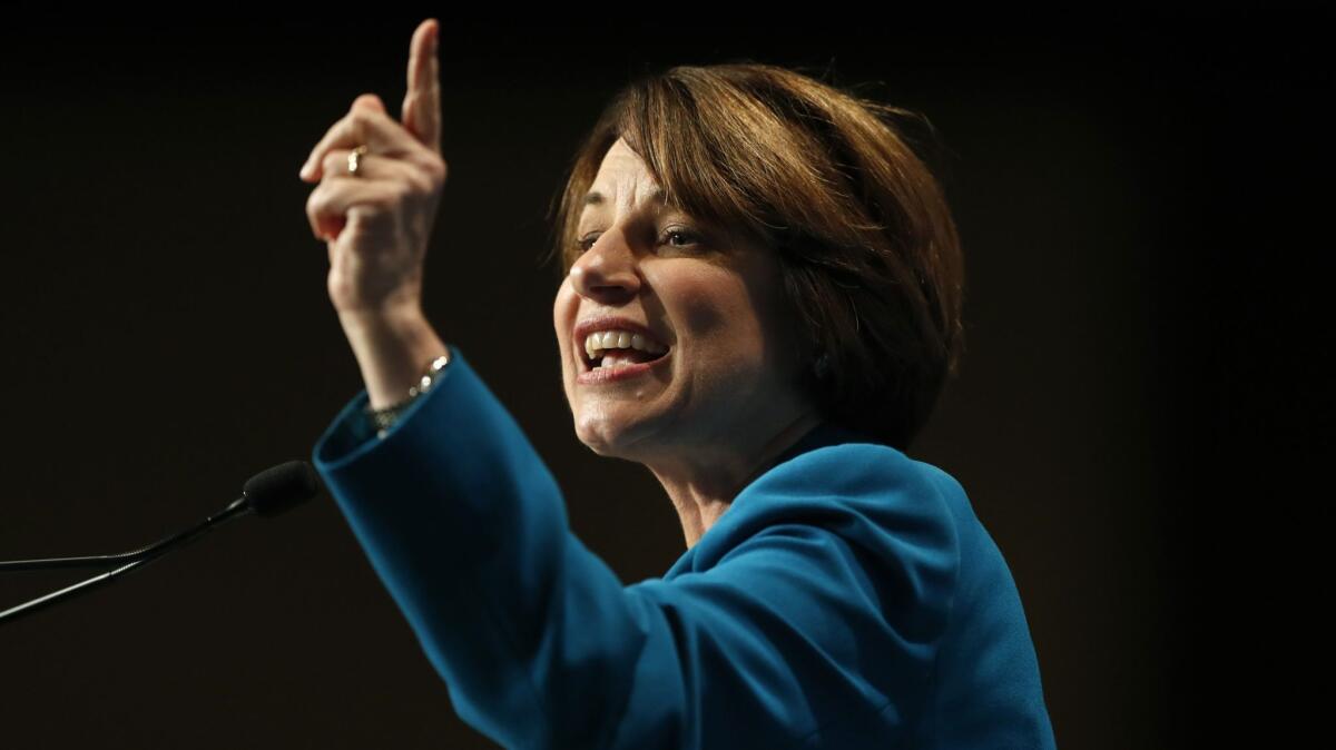 Sen. Amy Klobuchar of Minnesota joked about her proximity to Iowa.