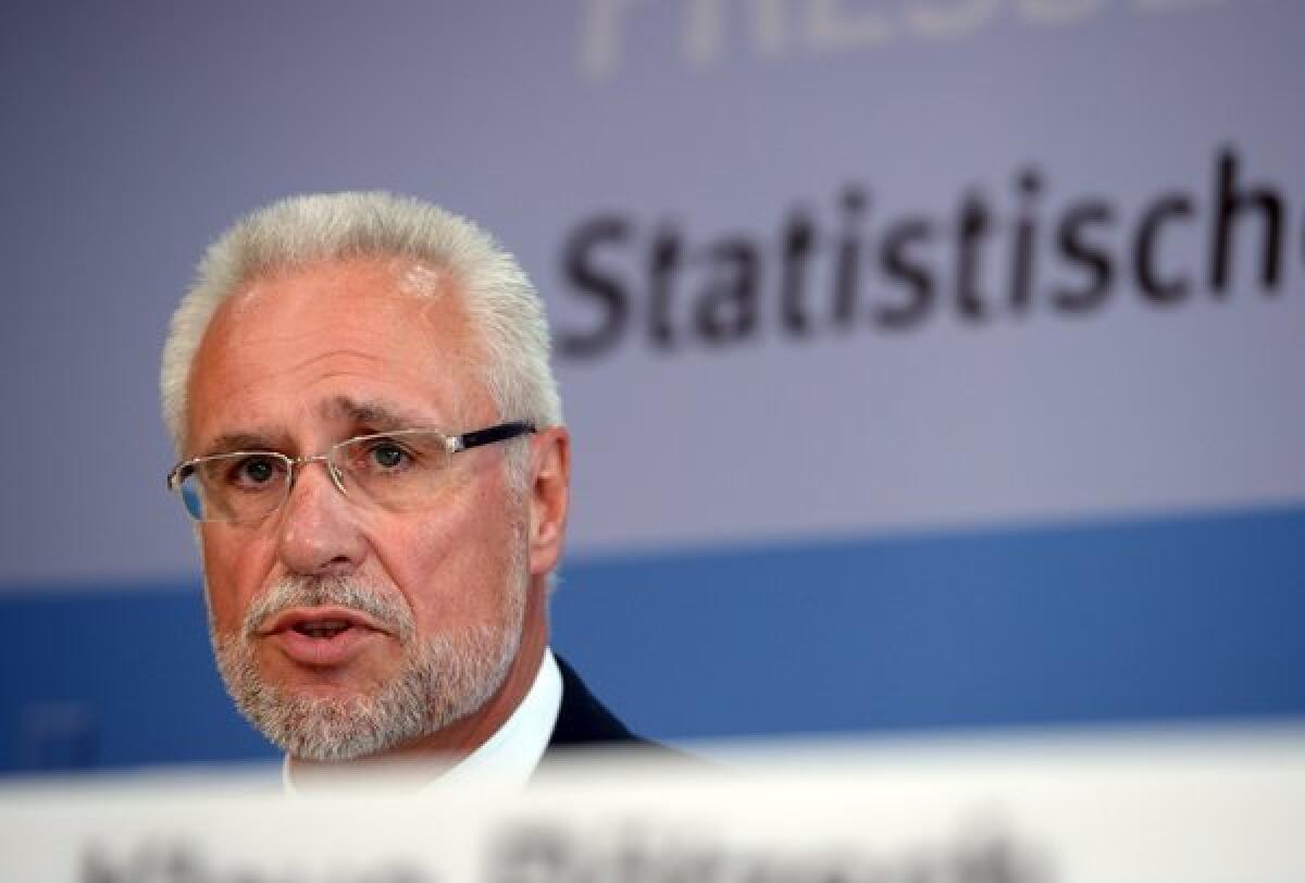 Roderich Egeler, president of the German Federal Statistical Office, speaks Friday during a news conference in Berlin on Germany's newest census figures.