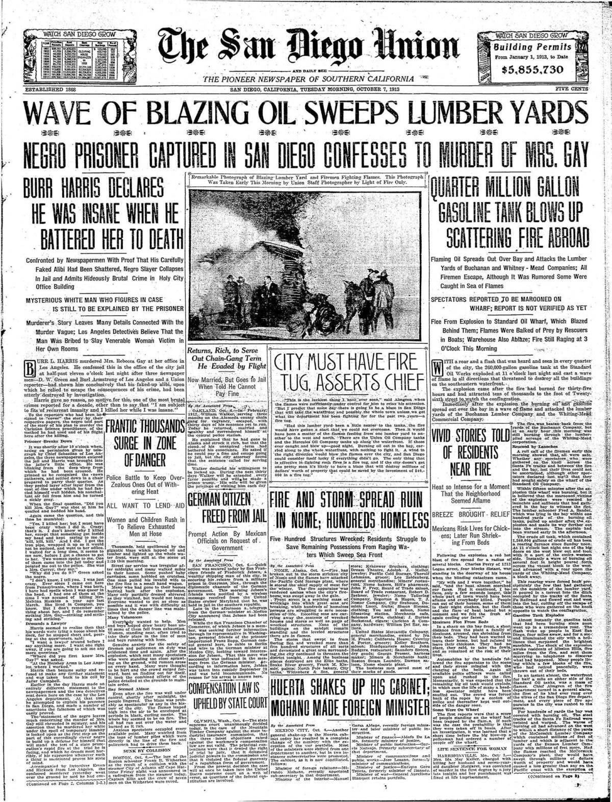 October 7, 1913: Burning Oil Tanks Light Up Waterfront - The San.