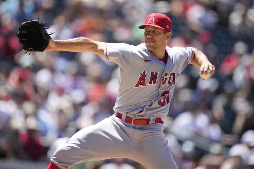 Los Angeles Angels starting pitcher Tyler Anderson works against the Colorado Rockies in the sixth inning.