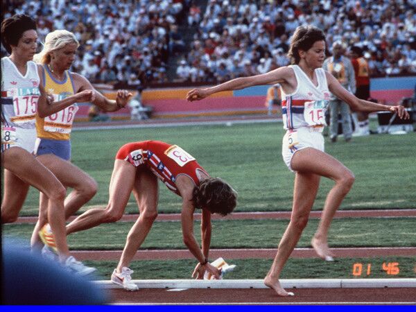 The Soviet Union and 13 other Eastern Bloc nations gave payback for the American boycott of the 1980 Moscow Olympics by not showing up in Los Angeles in 1984. As if searching for another bogeyman opponent, NBC settled on South Africa, which was not allowed to compete because of its apartheid policy, so when South African distance runner Zola Budd moved to London to compete for England, the network settled on a "rivalry" with American distance runner Mary Decker. Never mind that a third woman, Romanian Maricica Puic, had a better time in their race, the 3,000 meters, than either of them. The race did not disappoint, at least in the personal-drama realm. Budd and Decker bumped three times, the last one making Decker slip and fall off the track and did not get back into the race. Budd later said that made her embarrassed, especially after the L.A. crowd started booing her. She came in seventh.