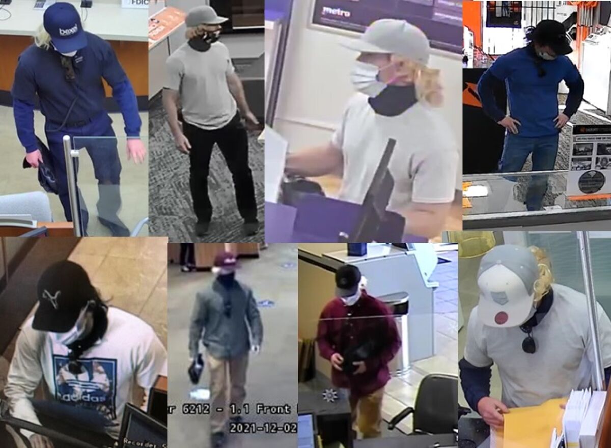 Surveillance images show man suspected of robbing 6 banks and 3 cellphone stores in November and December in San Diego County
