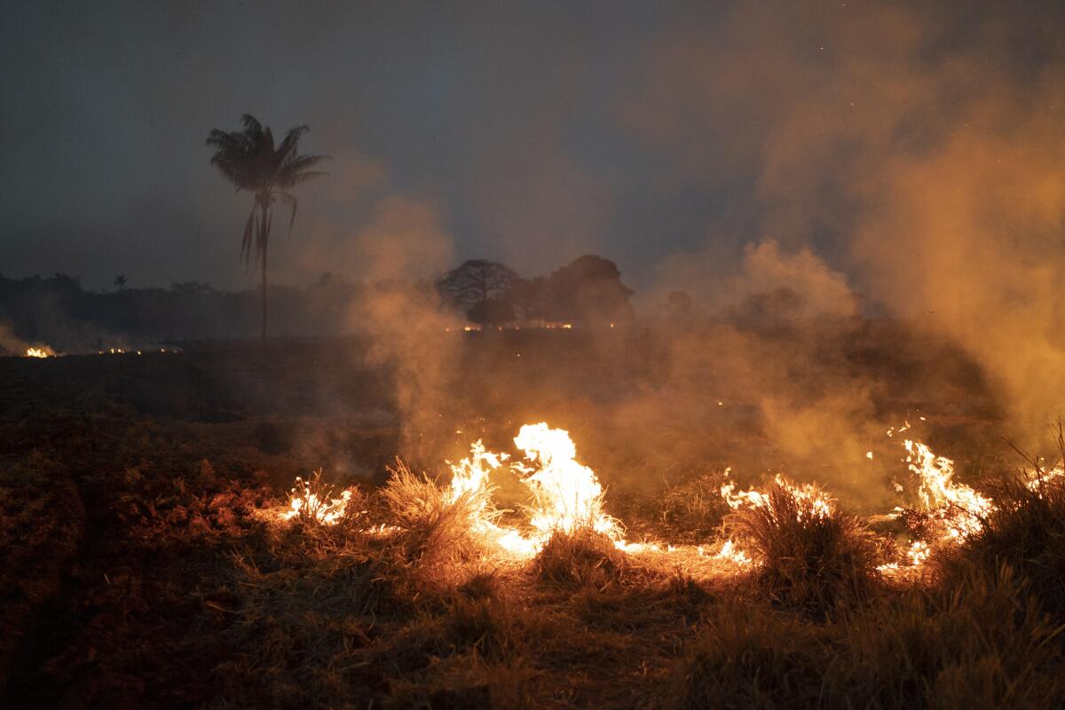 Fire burning on a farm in Brazil