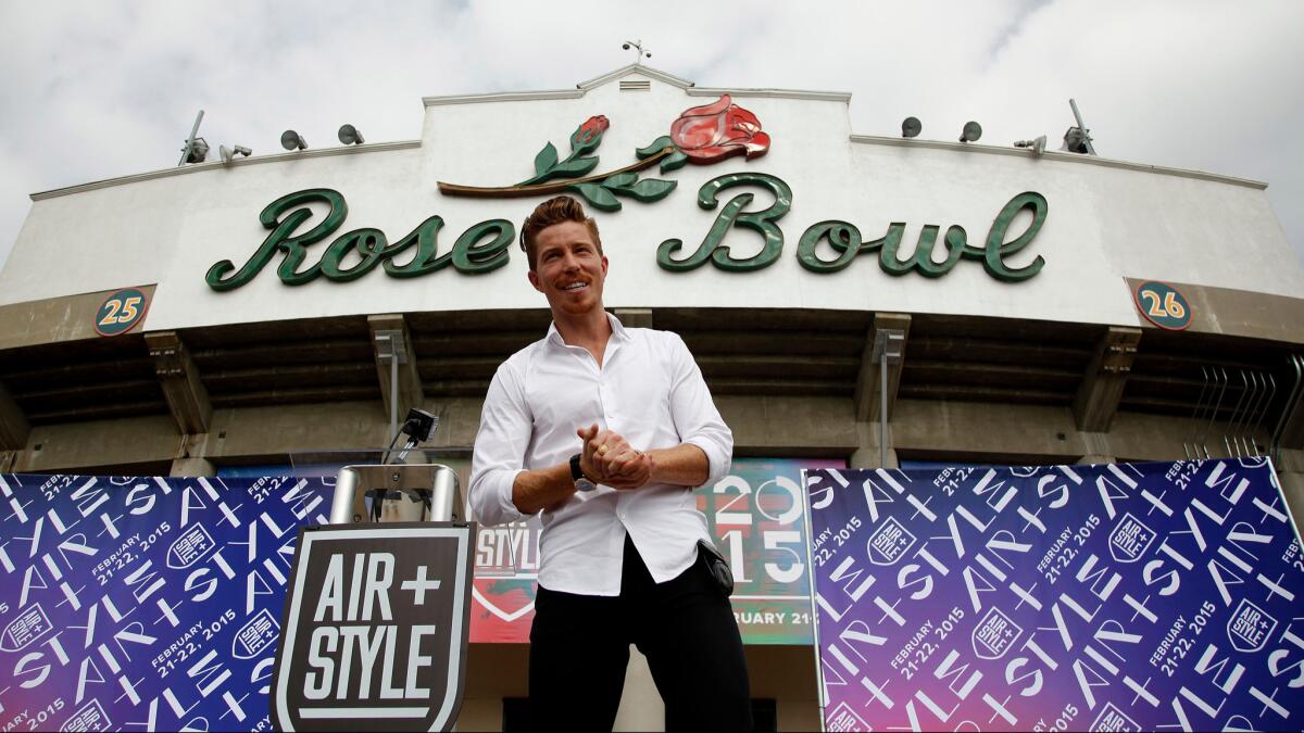 Shaun White announces an upcoming Air + Style event at the Rose Bowl on Oct. 17, 2014. The event, which he bought in January 2014, is one of his several off-slope business ventures.