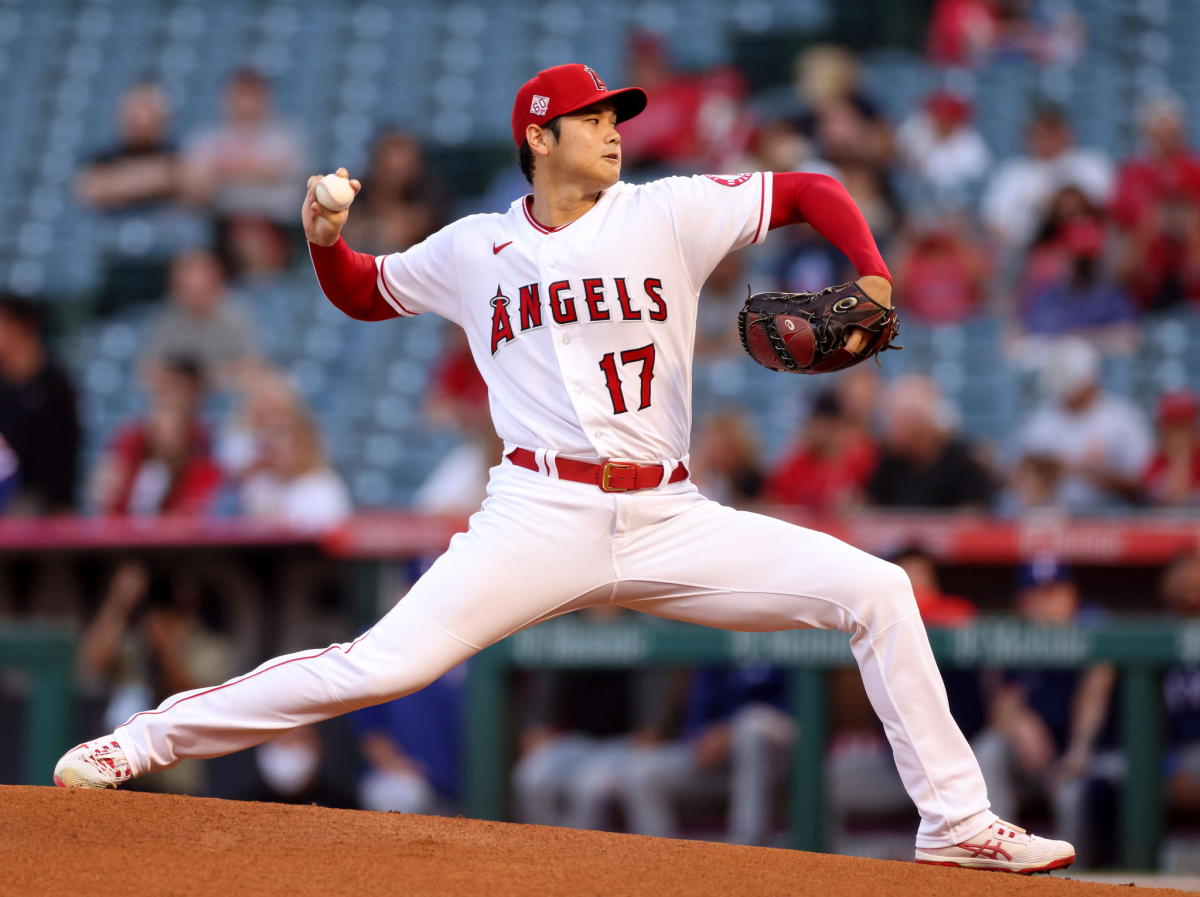 Angels right-hander Shohei Ohtani delivers a pitch 