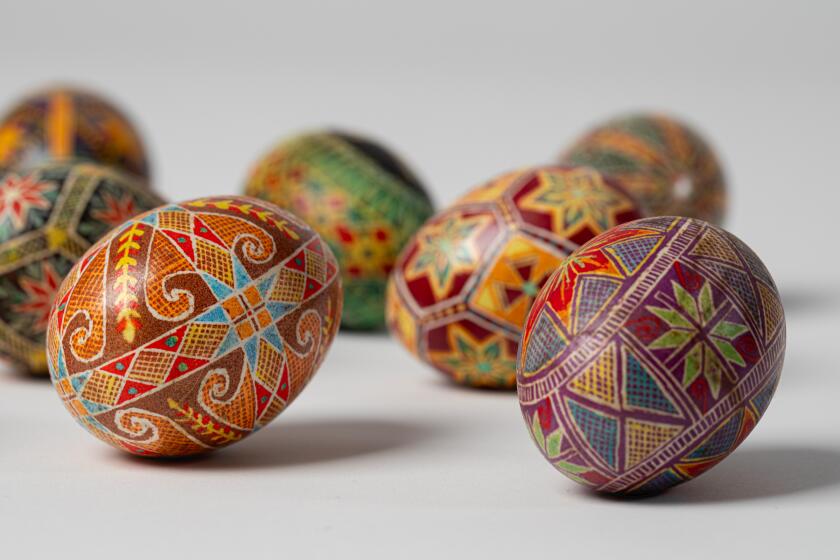 Hand-painted eggs from Ukraine in Mingei International Museum's "Pysanky" exhibition.