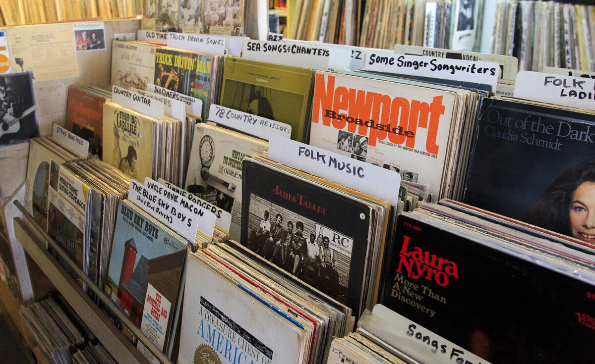 Some of the thousands of records at Lou's Records in North Park. (Howard Lipin)