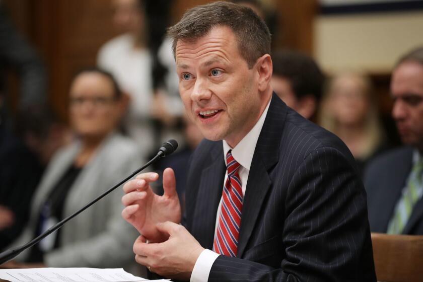 WASHINGTON, DC - JULY 12: Deputy Assistant FBI Director Peter Strzok testifies before a joint committee hearing of the House Judiciary and Oversight and Government Reform committees in the Rayburn House Office Building on Capitol Hill July 12, 2018 in Washington, DC. While involved in the probe into Hillary Clinton's use of a private email server in 2016, Strzok exchanged text messages with FBI attorney Lisa Page that were critical of Trump. After learning about the messages, Mueller removed Strzok from his investigation into whether the Trump campaign colluded with Russia to win the 2016 presidential election. (Photo by Chip Somodevilla/Getty Images) ** OUTS - ELSENT, FPG, CM - OUTS * NM, PH, VA if sourced by CT, LA or MoD **