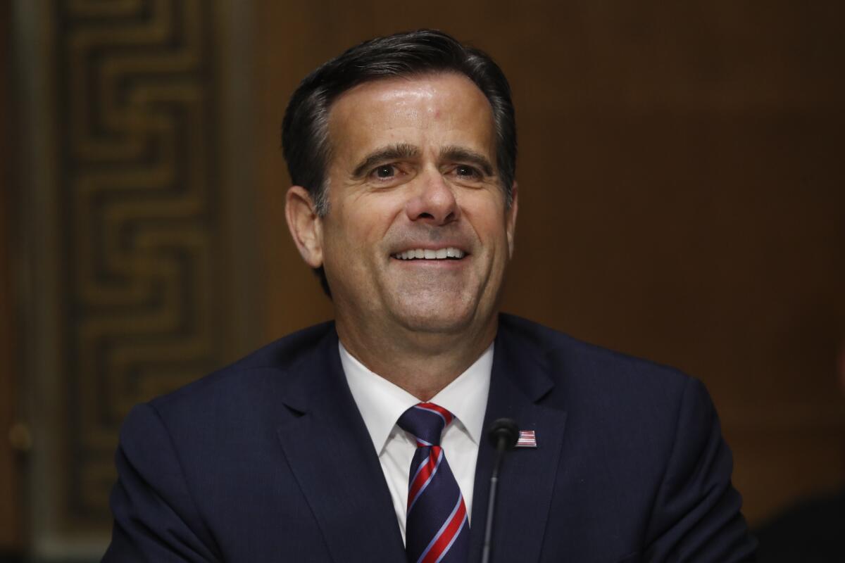 Rep. John Ratcliffe (R-Texas) testifies before the Senate Intelligence Committee during his nomination hearing as national intelligence chief.