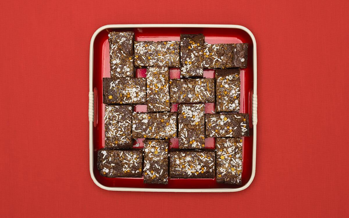 Eggnog Caramel Brownie bar cookies baked by Ben Mims in the Los Angeles Times Test Kitchen.