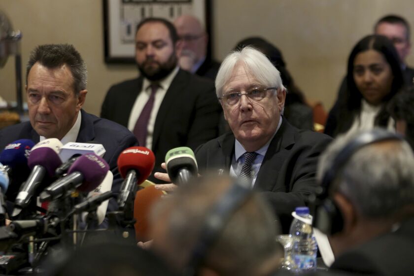 UN Special Envoy to Yemen Martin Griffiths and President of the International Committee of the Red Cross Peter Maurer