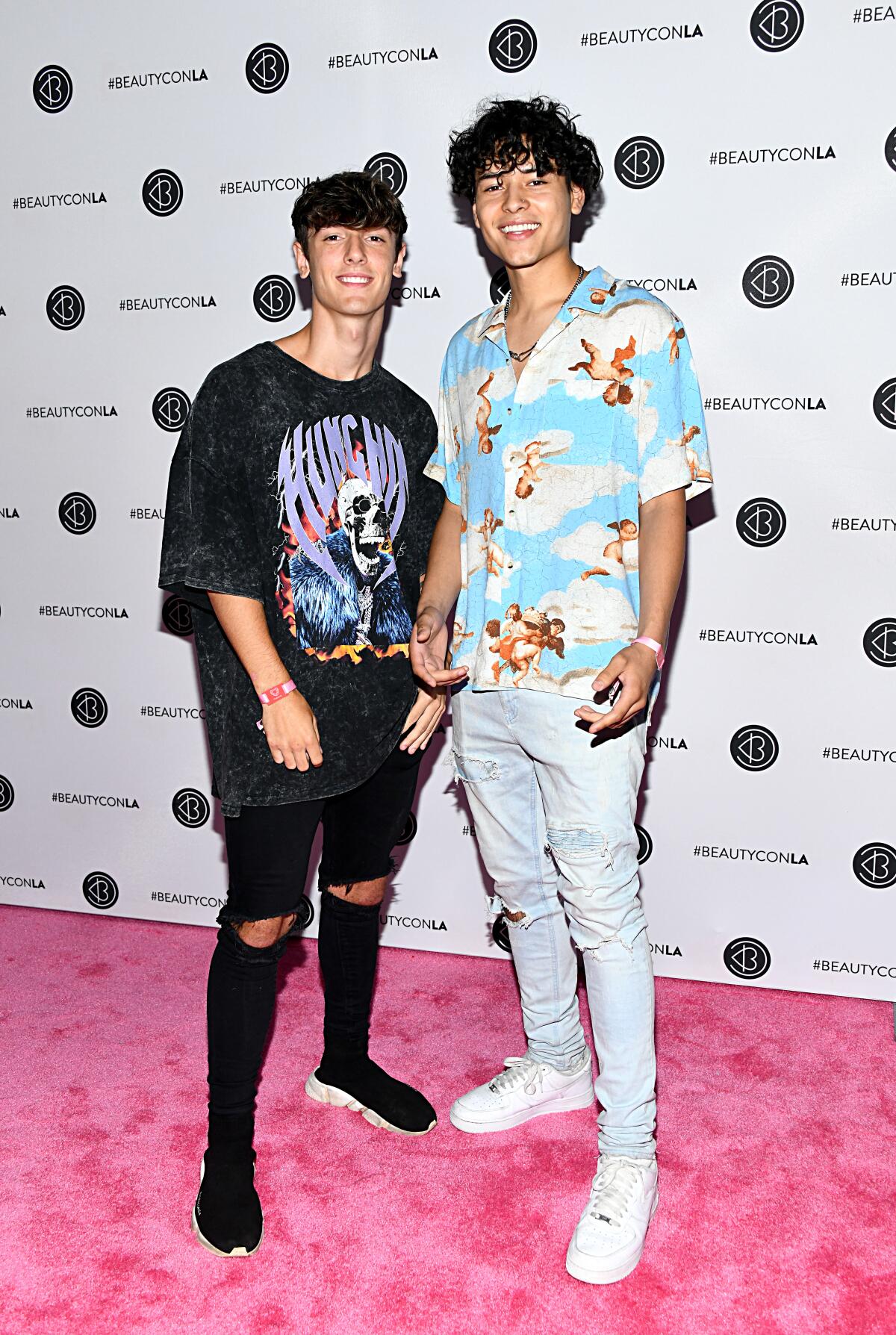 Bryce Hall, left, and Giovanny Valencia at Beautycon Festival Los Angeles in 2019.