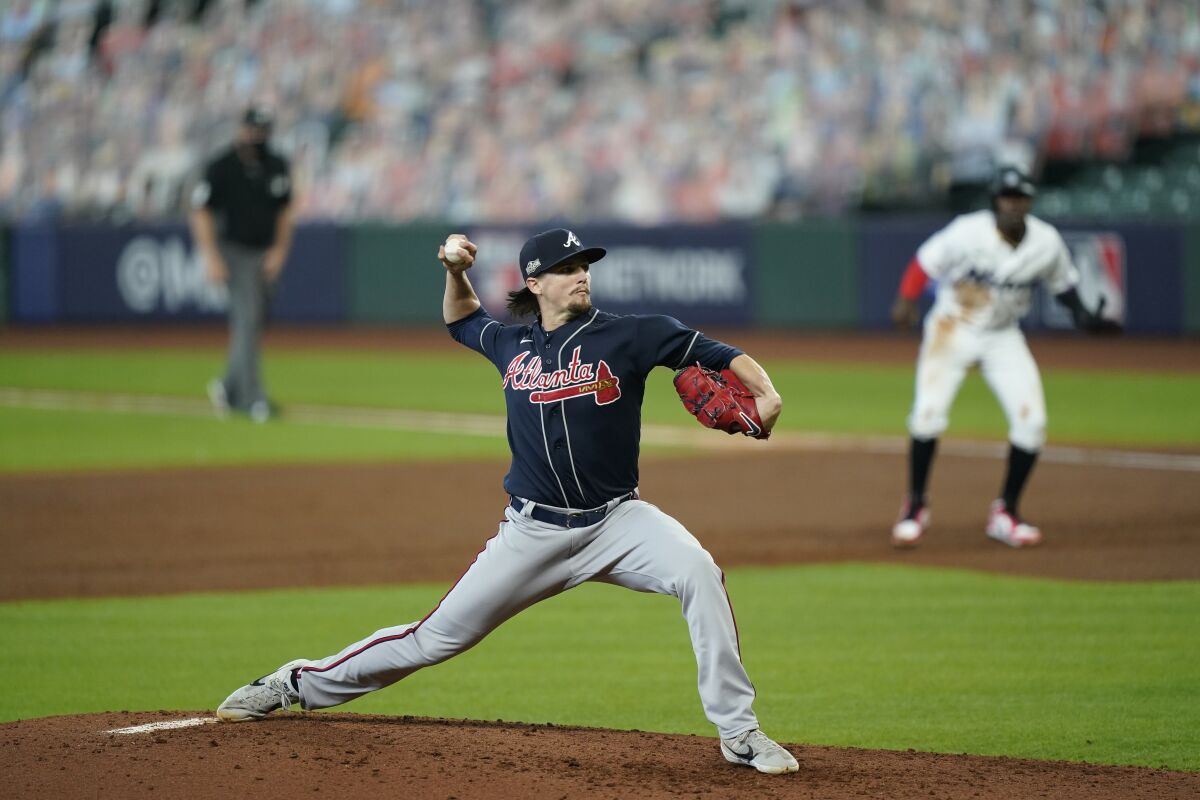 Atlanta Braves starting pitcher Kyle Wright delivers during the second inning of Game 3.