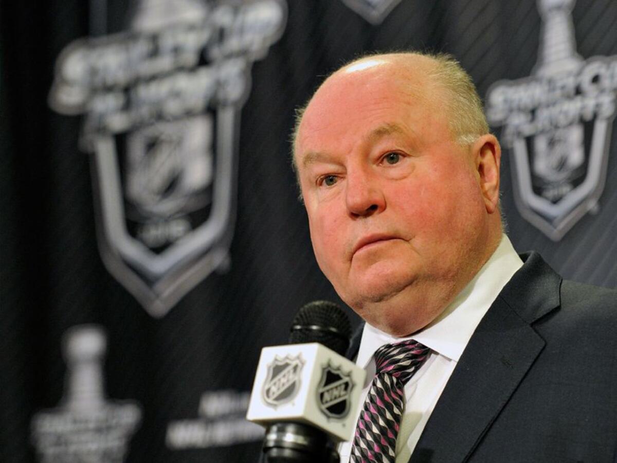 Ducks Coach Bruce Boudreau speaks to the media after his team's loss in Game 6 of its series with the Predators on April 25.