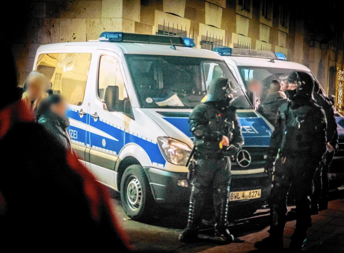 Police secure the Schlossplatz square in Stuttgart, Germany, on New Year's Eve. A series of sexual assaults that night in Stuttgart, Cologne and other cities has raised concern about Germany's welcoming of refugees.