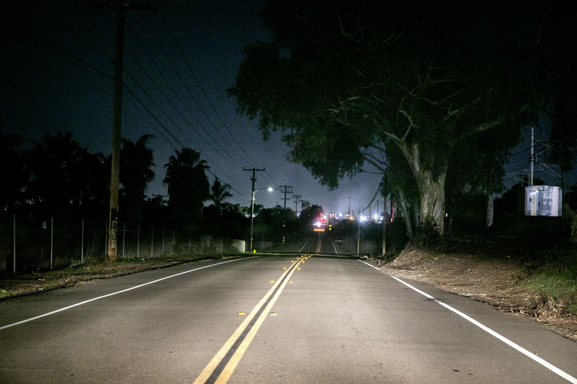 Hollister Street is illuminated in the Palm City neighborhood on Monday.