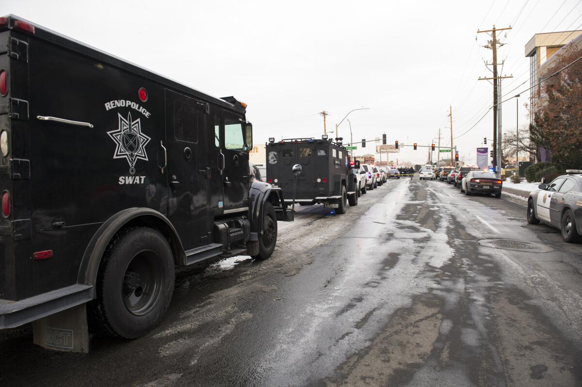 Emergency vehicles at the scene of a shooting at Renown Medical Center in Reno.