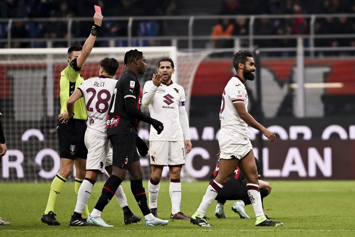Milan out Italian Cup after 1-0 loss to 10-man Torino - The San Union-Tribune