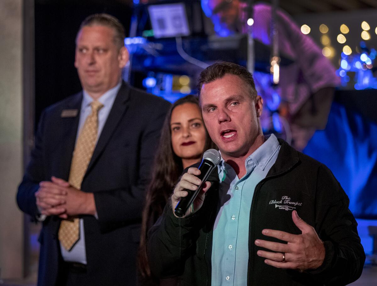 Huntington Beach City Attorney Michael Gates at "meet and greet" event at Old World Village in Huntington Beach.