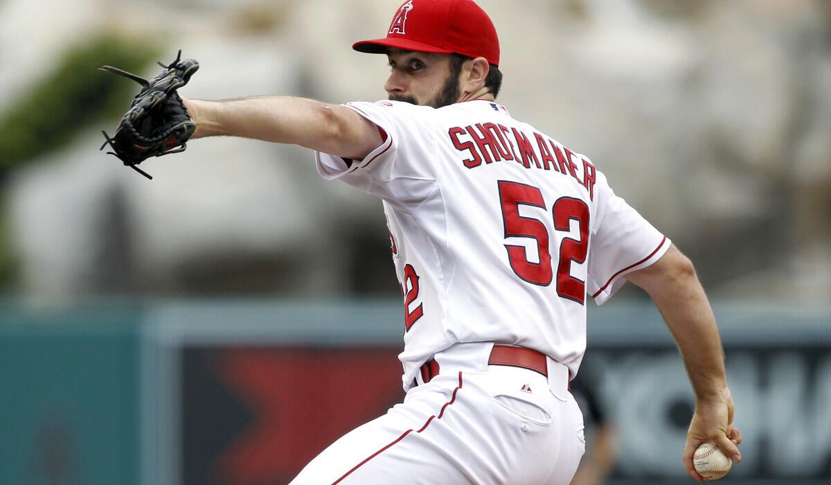 Angels starting pitcher Matt Shoemaker has a 2.81 earned-run average in three starts.