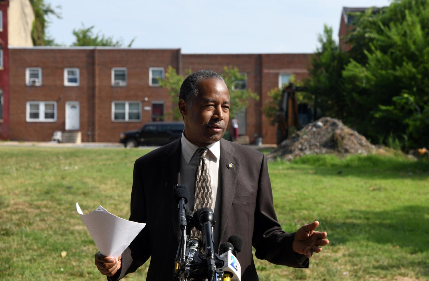 Dr. Ben Carson, Secretary of Housing and Urban Development, holds a press conference in West Baltimore regarding federal Opportunity Zones.
