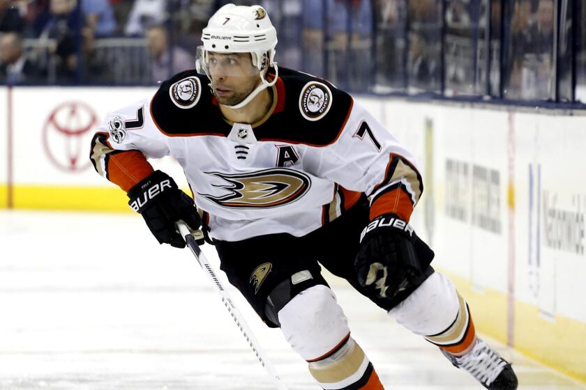 Anaheim Ducks' Andrew Cogliano plays against the Columbus Blue Jackets during an NHL hockey game Friday, Dec. 1, 2017, in Columbus, Ohio. (AP Photo/Jay LaPrete)