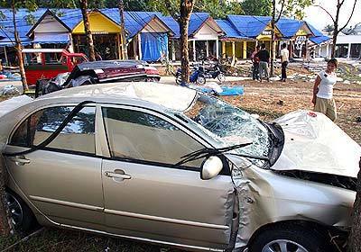 A damaged Nang Thong resort at Khao Lak beach in Thailand's Phang Nga province.