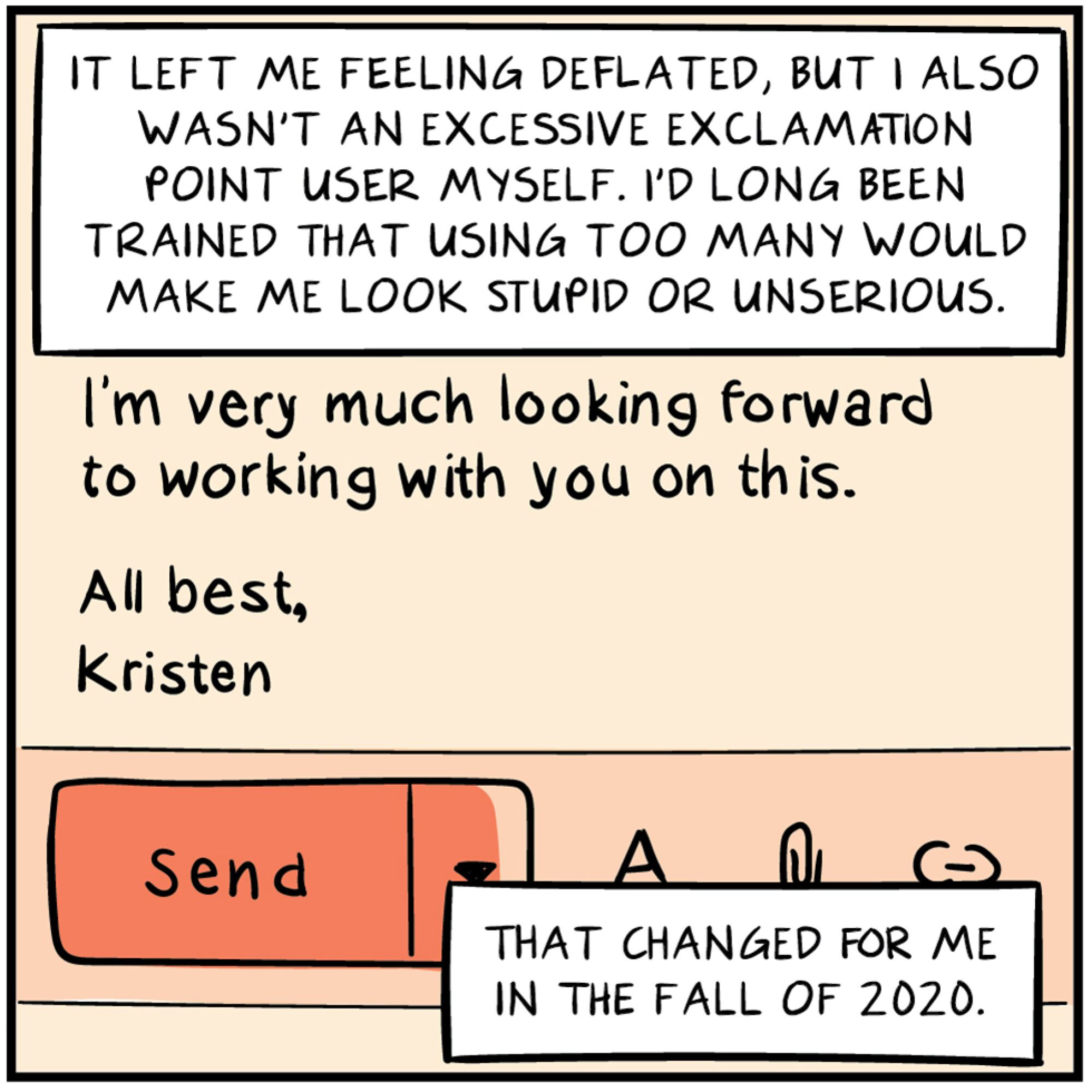Comic panel of an email with the "send" button prominent at the bottom