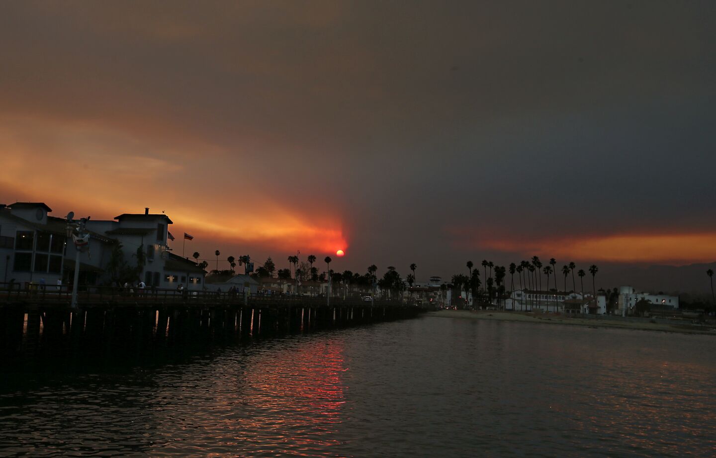 A smokey pall hangs over Santa Barbara from a new wildfire near Lake Cachuma.