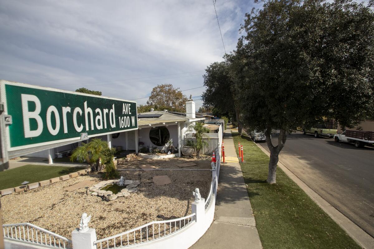 A street sign at Rene Drive and Borchard Avenue.